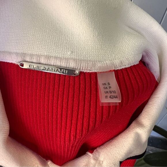 ELIE TAHARI womens S Navy/Red Tipped Polo Ribbed Pullover Top - Picture 6 of 6